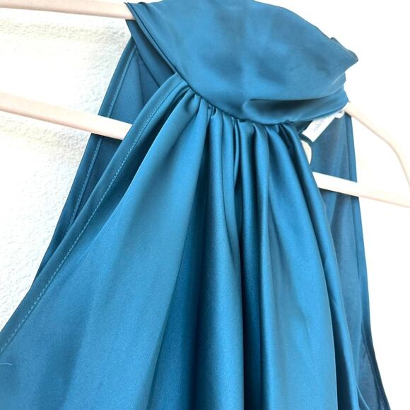 Bishop + Young Jade Blue Satin Neck Tie Halter Top - Size S - Picture 9 of 10